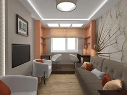 Balkon dizayni bilan uzun yotoq xonasi