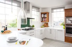 Kitchen design in a house with two windows on one wall