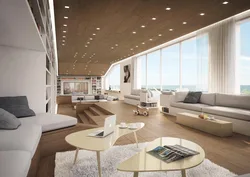 Living room design in a modern style house with large windows