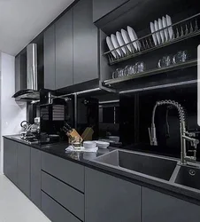 Dark countertop in the kitchen interior