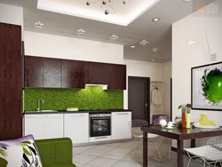 Brown kitchen in the interior photo small