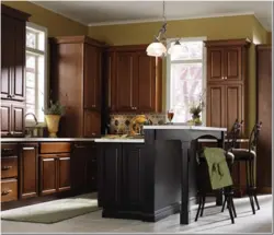 Brown kitchen in the interior photo small