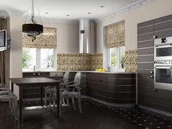 Brown kitchen in the interior photo small