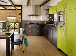 Brown kitchen in the interior photo small