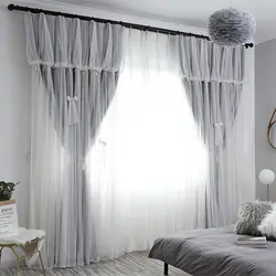Yataq otağı üçün boz tül fotoşəkili