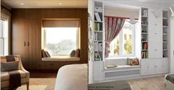 Bedroom design with wardrobe around window