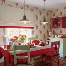 Wallpaper with small flowers in the kitchen interior