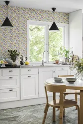 Wallpaper With Small Flowers In The Kitchen Interior