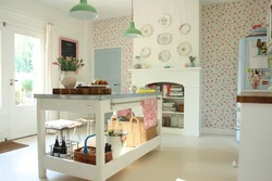 Wallpaper With Small Flowers In The Kitchen Interior
