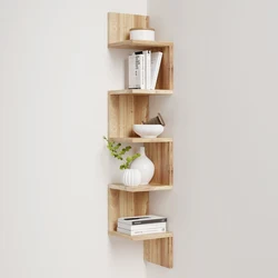 Corner shelves in the kitchen interior