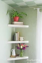 Corner shelves in the kitchen interior