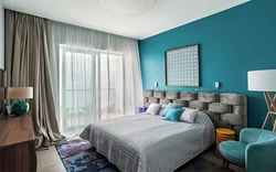 Combination of turquoise color with others in the bedroom interior