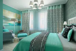 Combination of turquoise color with others in the bedroom interior