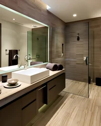 Bathroom gray brown tiles in the interior