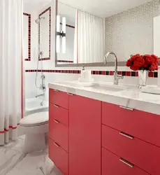 Red and white tile bathroom design