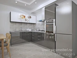 Gray corner kitchens in the interior photo
