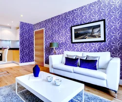 Living room design with wallpaper in two colors photo