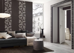 Living Room Design With Wallpaper In Two Colors Photo