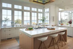 Modern kitchen design with large window