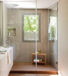 Bath design with shower and toilet with window