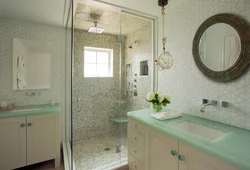 Bath design with shower and toilet with window