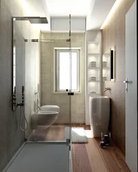 Bath design with shower and toilet with window