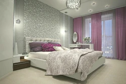 Bedroom interior in purple colors