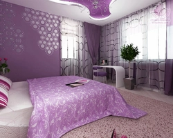 Bedroom interior in purple colors