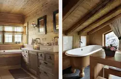 Design of a bath with toilet in a wooden house photo
