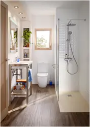 Design of a bathroom and toilet with a shower in a house with a window