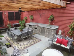 Design of a summer kitchen at the dacha inside photo