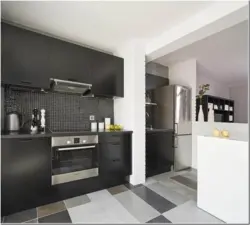 Color combination in the kitchen interior gray floor