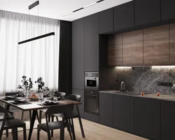 Wallpaper for the kitchen with a dark set of interior design
