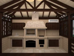 Summer kitchen in the country with a barbecue grill photo