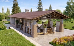 Summer kitchen in the country with a barbecue grill photo