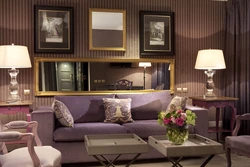 Purple sofa in the living room interior