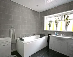 Bath with toilet in gray photo