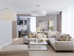 Living room design in an apartment in light colors modern style photo