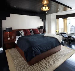 Bedroom with black ceiling photo