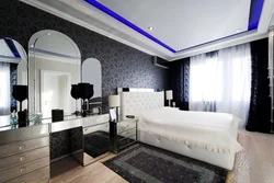 Bedroom with black ceiling photo