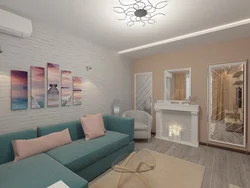 Design of a living room in a panel house 18 sq m with a balcony