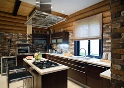 Kitchen design in a wooden house photo