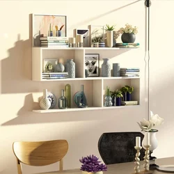 Modern shelves on the wall in the bedroom photo
