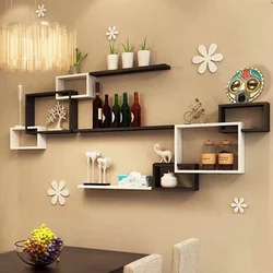Modern shelves on the wall in the bedroom photo