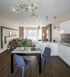 Lamps in the interior of the kitchen living room