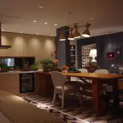 Lamps in the interior of the kitchen living room