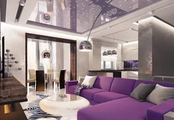 Living room interior in purple tone
