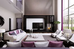 Living room interior in purple tone