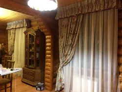 Taxta ev dizayn mətbəxində pərdələr