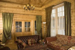 Curtains in a wooden house design kitchen